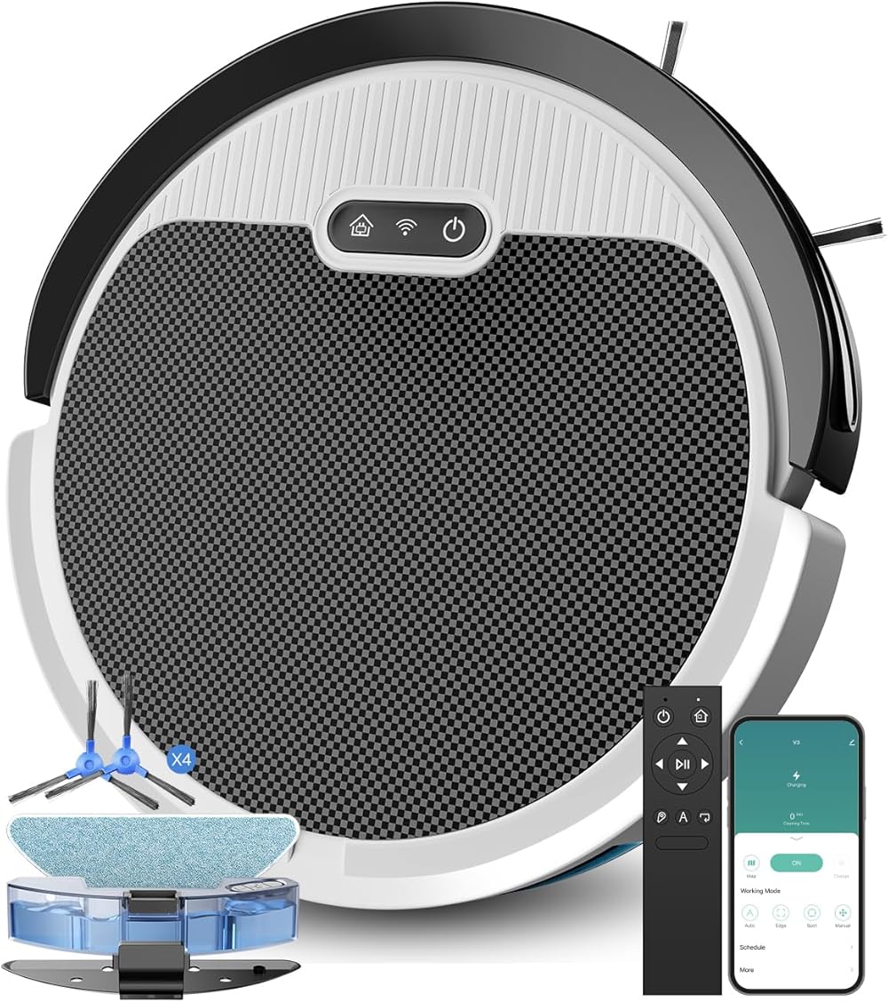 Vacuum and Mop Combo, Super-Thin Robot Vacuum, 5000Pa with Schedule Cleaning, WiFi/Alexa/App/Remote Control, Quiet, Automatic Self-Charging, Ideal for Pet Hair, Hard Floor and Carpet