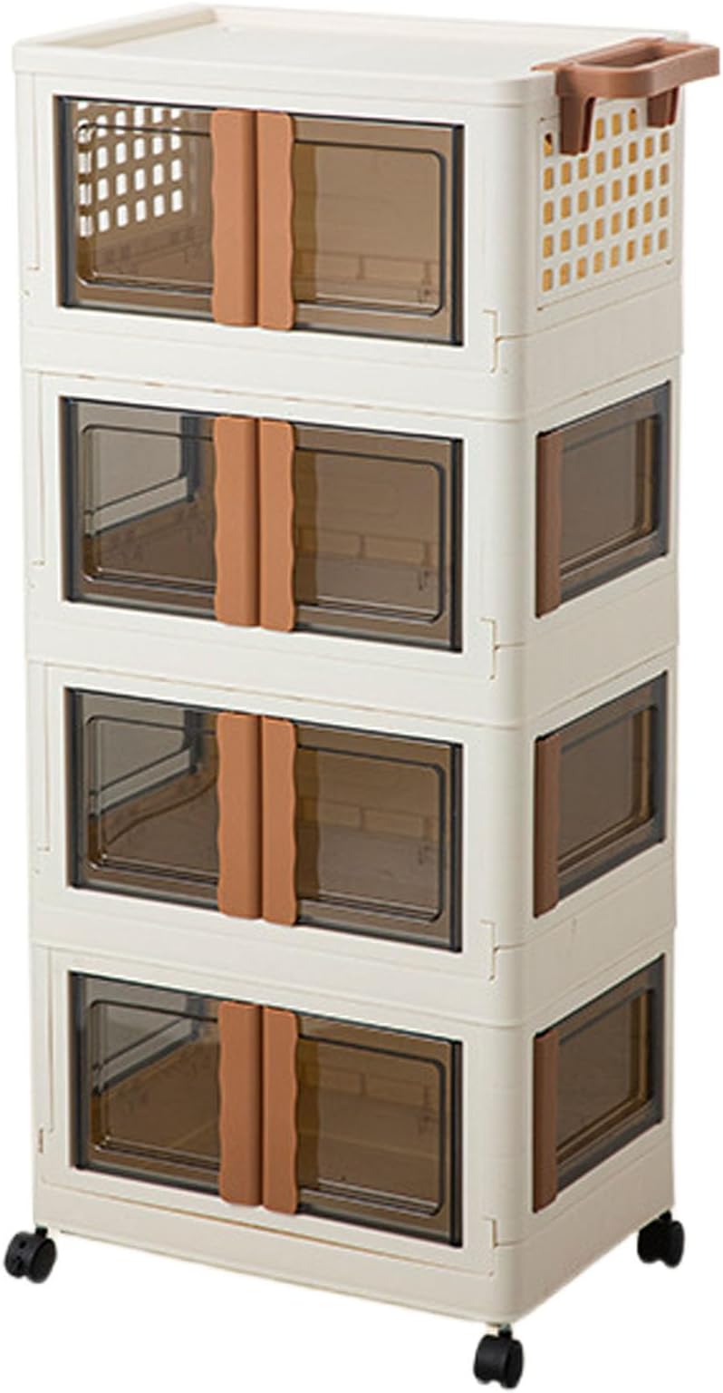 Folding Bathroom Storage Cabinet, Freestanding Living Room Organizers Cabinet with Casters, Floor Kitchen Pantry Cabinet with Doors for Bedroom, Study, Entryway, Dining Room