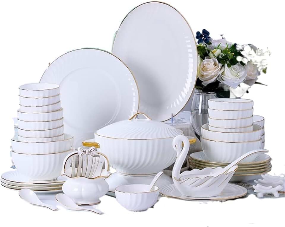 CSCDD European Kitchen Utensils Dishes Sets Tableware Sets Ceramic Tableware Sets 60 Pieces