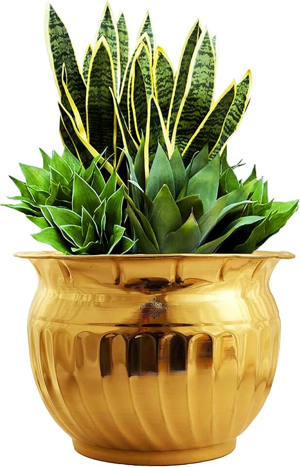 Indian Art Villa Brass Matka Shape Home Decor Planter, Home décor, Planting, Size- 10.6X16.1 inches, 1 Piece