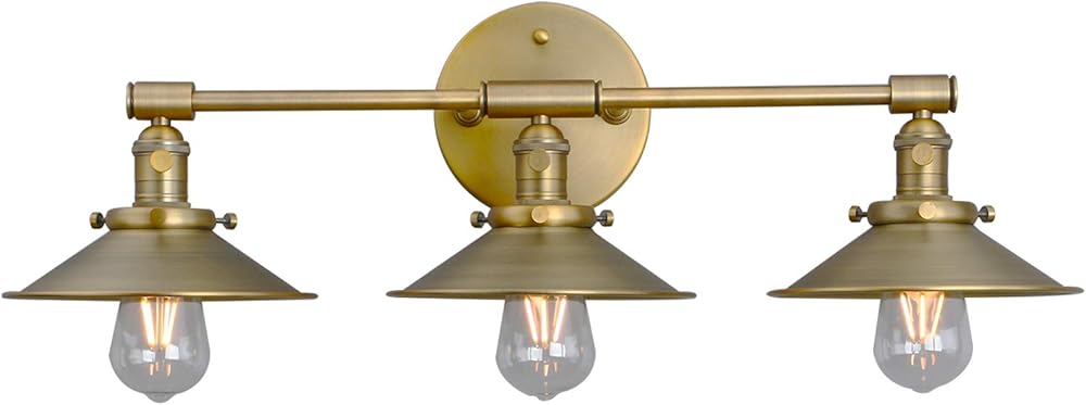 Phansthy Antique Brass Wall Sconce 3 Light Vanity Light with 7.87” Metal Flared Light Shade