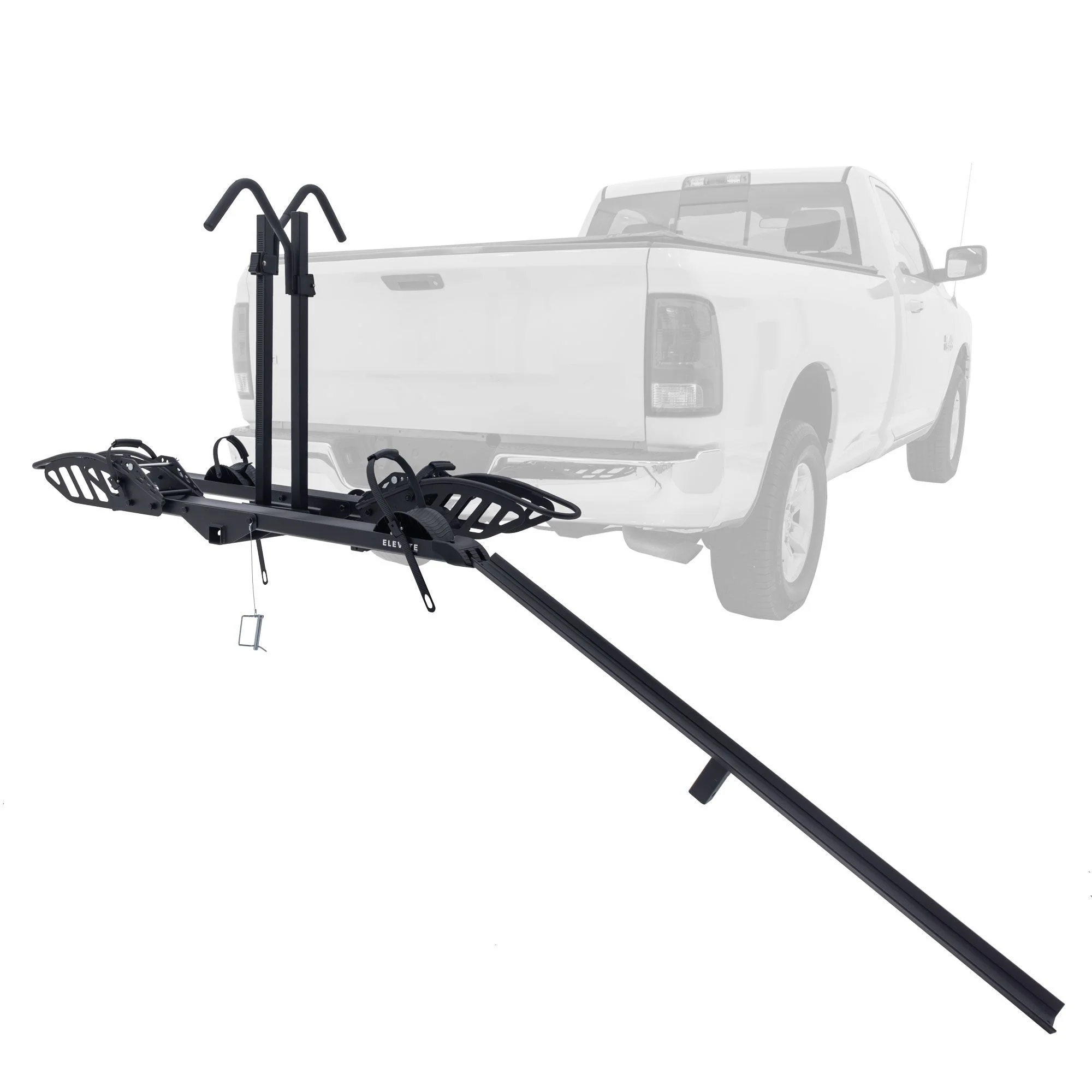 Elevate Outdoor Hitch-Mounted Platform Rack with Ramp for Ebikes and Fat Tire Bikes, Two Bike Carrier