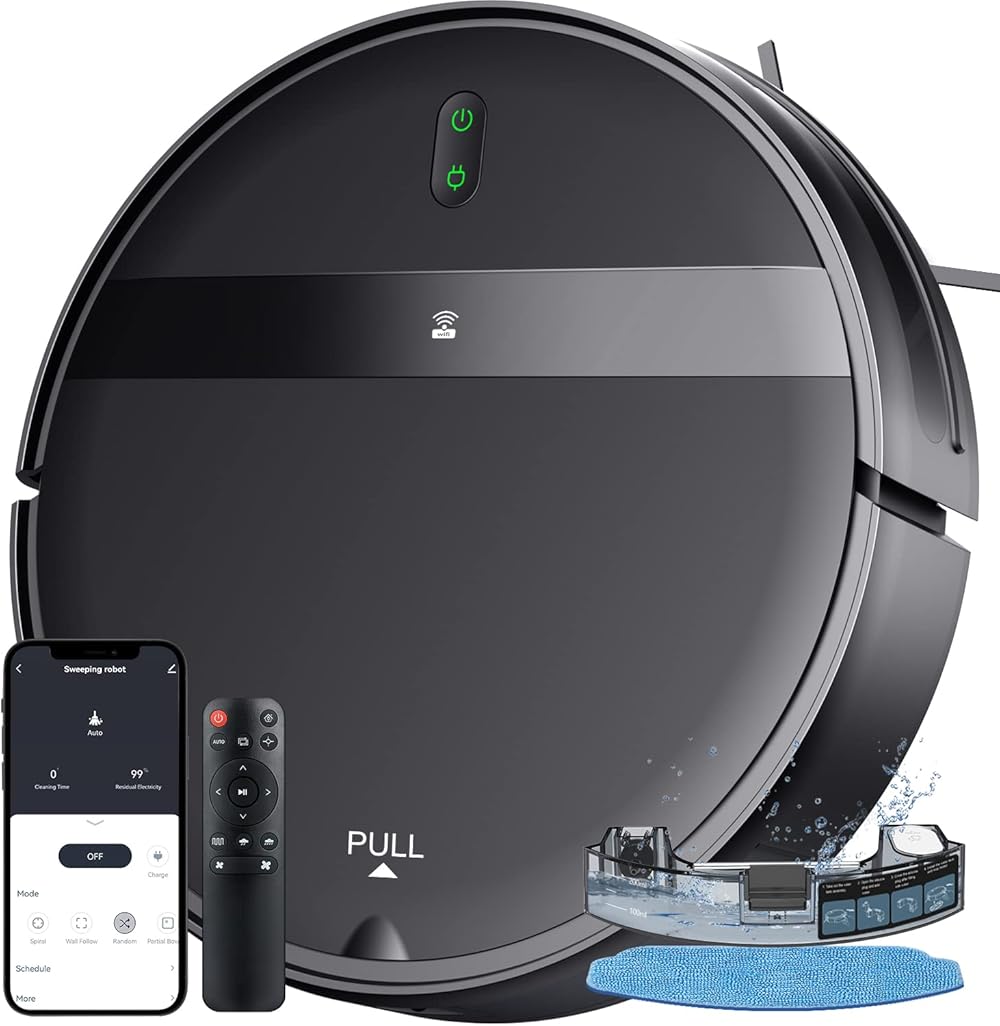 Robot Vacuum Mop Combo, WiFi/App/Alexa, Mopping Robot Vacuums with Tangle-Free, Scheduled Cleaning, Automatic Recharge Vacuum Robot Cleaner and Mop for Pet Hair, Low Carpet