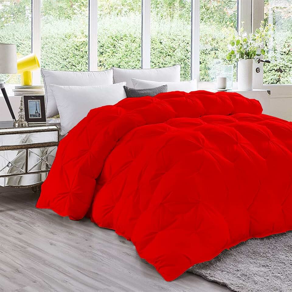 Crown Collection Red Down Alternative Pinch Pleated Comforter- Oversized King Size 116 x 98 Inches 1 Piece All-Season Duvet Insert, 500 GSM with Corner Tabs 100% Egyptian Cotton- (Red Solid)