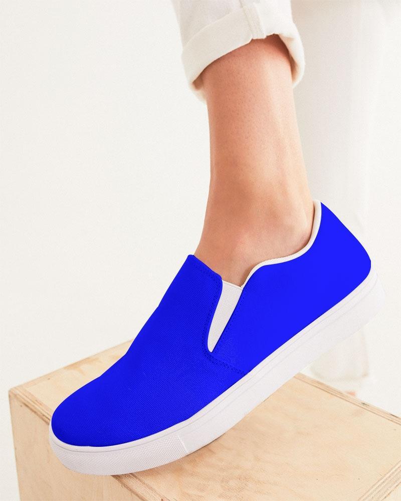 Casual Sneakers, Royal Blue Low Top Canvas Slip-on Sports Shoes