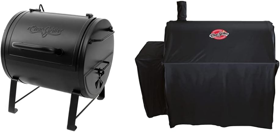 Char-Griller E82424 Smoker Side Fire Box Portable Charcoal Grill + Char-Griller 3737 Outlaw Expandable Grill Cover