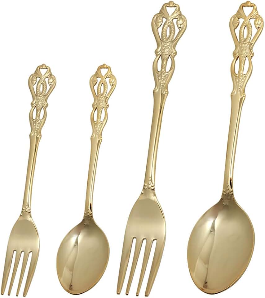 Silverware Set 30 Pieces Retro Royal Flatware Set for 6, Anti-rust Stainless Steel Flatware Set Forks Spoons Knifes,Mirror Dinnerware set Kitchen Utensils Restaurant Home Festival Parties,Gold
