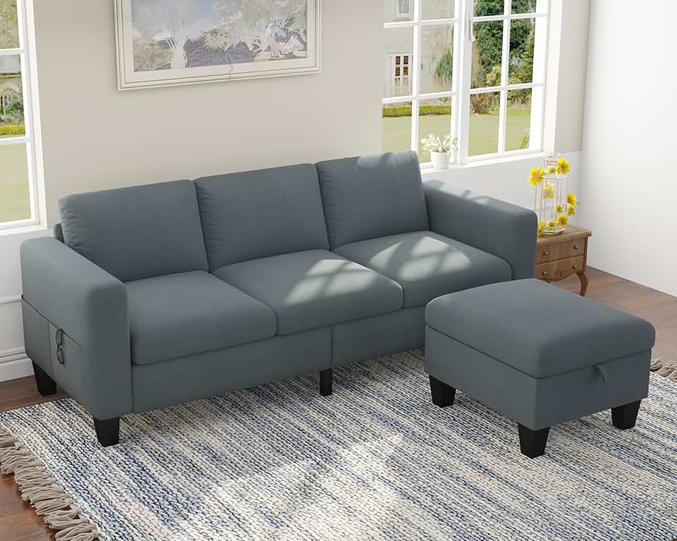 Sectional Living Room Couch Sofa with Removable Storage Ottoman 3 Seats Sofas with 2 Footrest L U Shaped Couches for Apartment Studio Loft