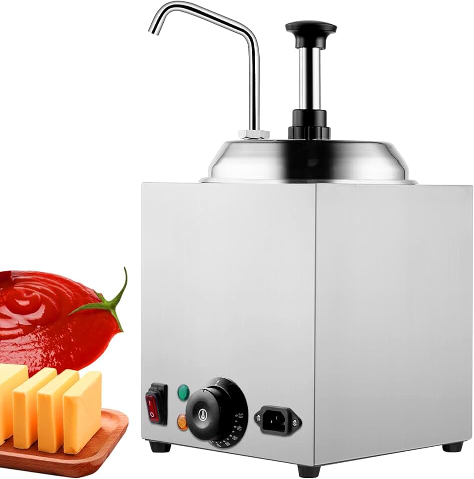 2.65Qt Commercial Hot Fudge Warmer Nacho Cheese Sauce Warmer Stainless Steel Heated Pump Dispenser 86-230℉ for Hot Fudge Cheese Caramel 110V