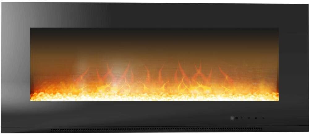 Cambridge 56-Inch Metropolitan Wall-Mount Electric Fireplace with Crystal Rock Display for Indoor Use in Living Room, Bedroom, Home Office, Black
