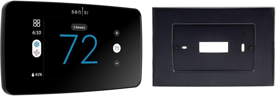 Sensi Touch 2 Smart Thermostat Bundle with Touchscreen Color Display, Compatible with Alexa, Includes Black Emerson Wall Plate SA5B