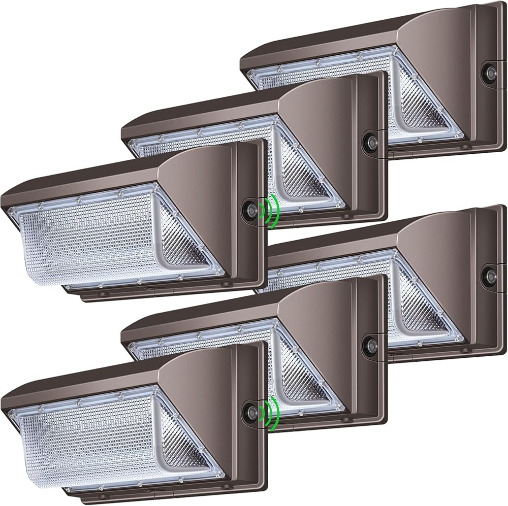 120W LED Wall Pack Light Dusk-to-Dawn Photocell 5000K Wall Pack Commercial and Industrial 16200lm 800W HPS/HID Equivalent Flood Lights Outdoor for Yard Garage Buildings 6 Pack