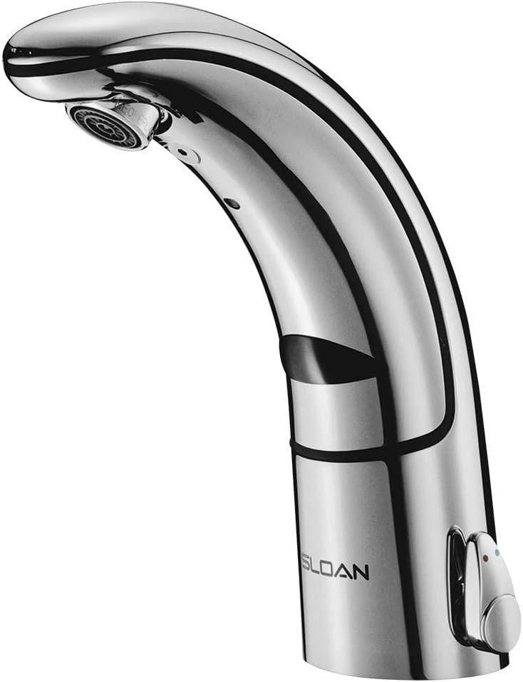 Sloan Optima EAF-150 Sensor Activated Touch-Free Faucet, Commercial Grade with Mounting Hardware - 1.5 GPM Battery-Powered Deck-Mounted Mid Body, Polished Chrome Finish, 3335001