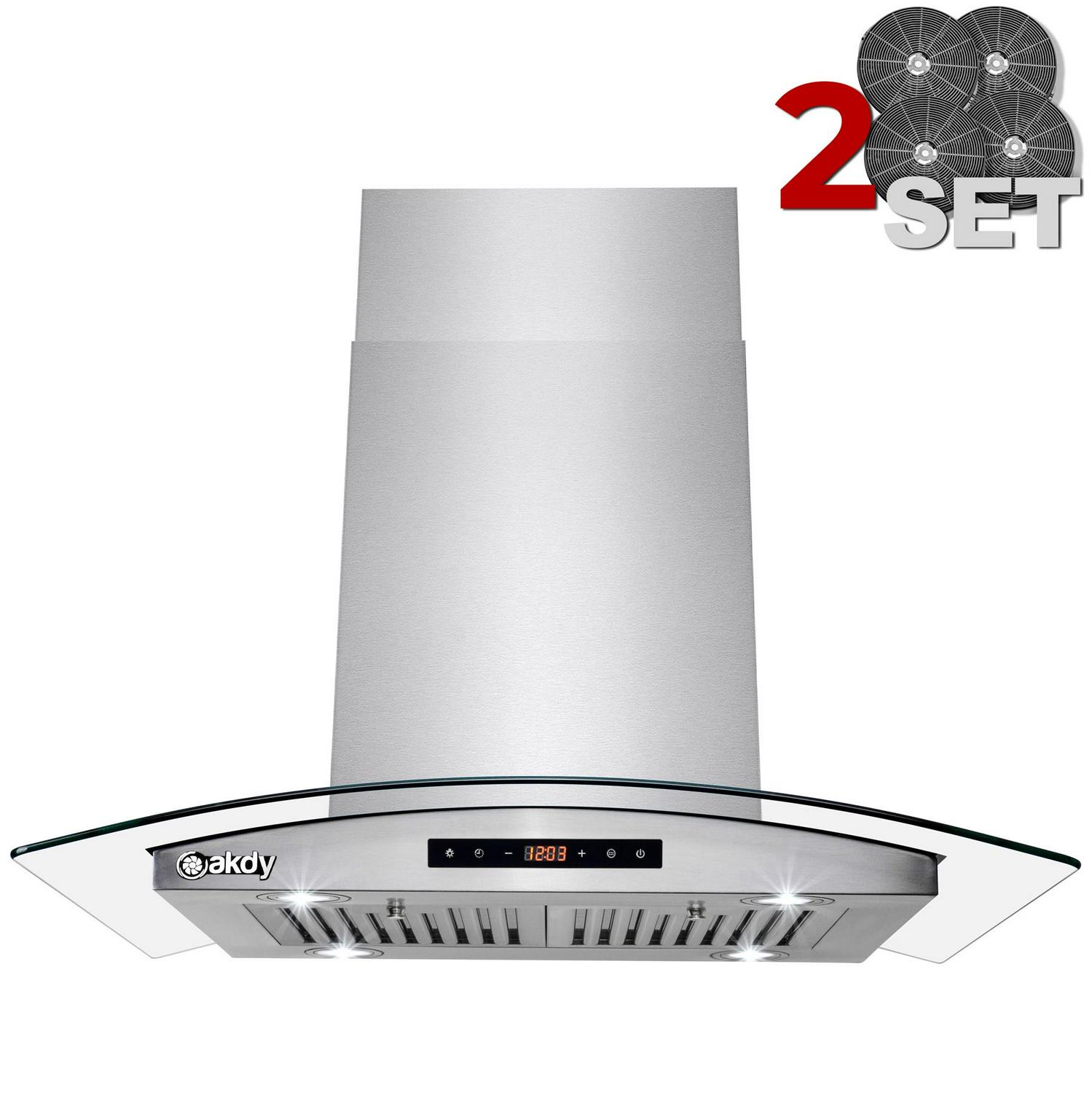 AKDY Island Range Hoods 30-in 343-CFM Convertible Stainless Steel Island Range Hood with Charcoal Filter