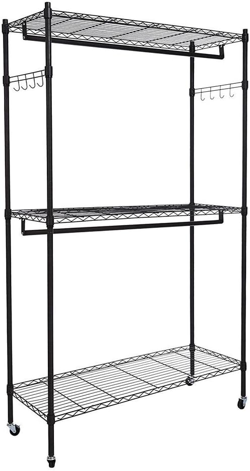 Closet Organizer Garment 2 Tier Rod Rack Clothes Storage Hanger Shelf ...