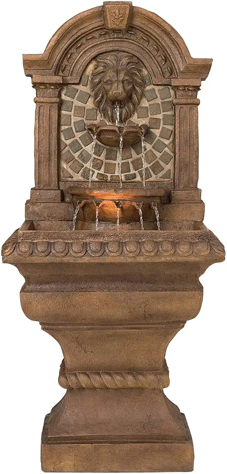 Royal Lions Head Mediterranean Outdoor 3 Tiered Wall Water Fountain 51