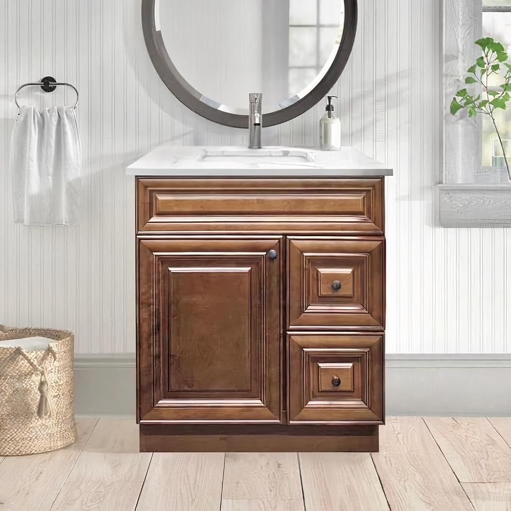 Maple Walnut Sink Base Bathroom Vanity with Drawers 30