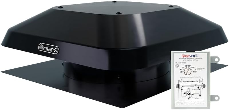 Quietcool AFR PRO-1.3 Roof Mount Attic Fan - 1266 CFM - Smart App Control - Thermostat and Humidistat - 20ft Power Cord - Plug-and-play - Two Speed