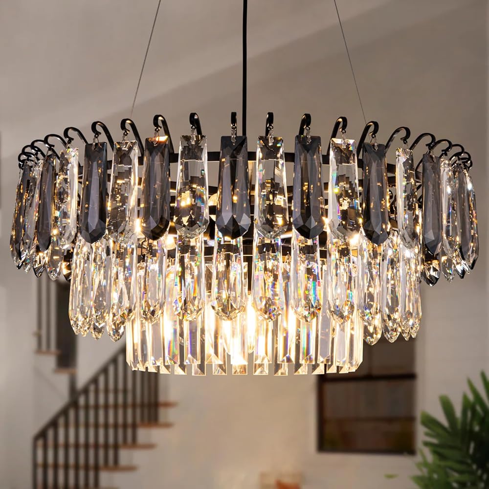 8 Light 3-Tier Modern Crystal Chandelier, 24