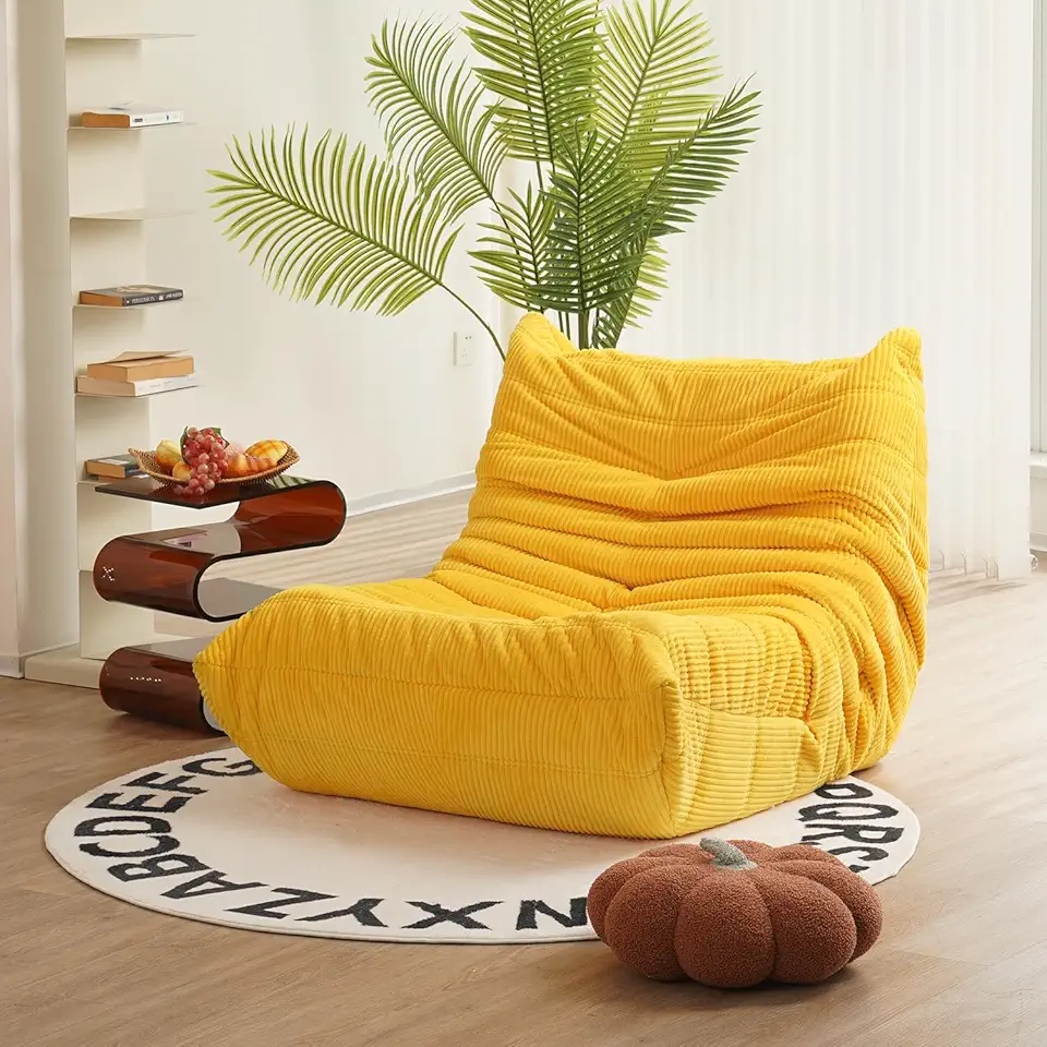 N&V Fireside Chair, Mid Century Armless Floor Sofa, Soft Premium Corduroy Floor Lounge Chair, Foam Sofa Accent Chair for Living Room Bedroom and Office, Tuscany