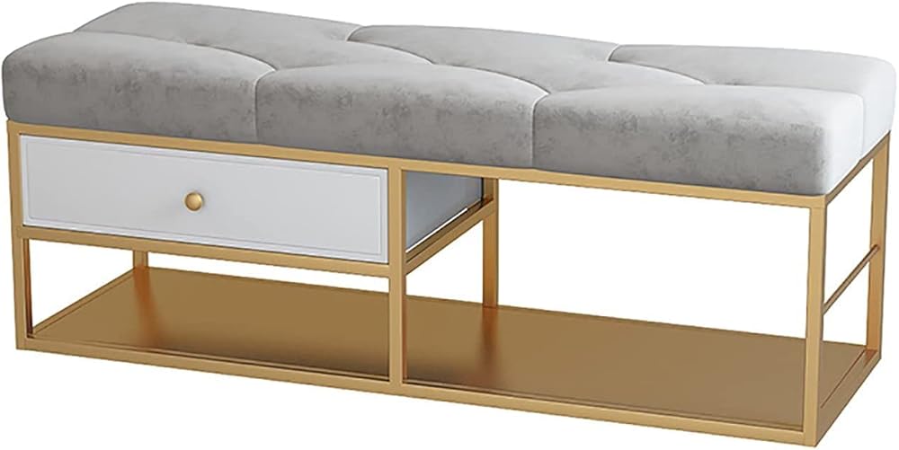 Shoe Storage Bench Entryway Hallway Furniture, 80CM Nordic Shoe Stool with Drawer Simple Storage Stool Cabinet Bed End Stool for Hallway Bedroom Living Room Corridor(Grey)