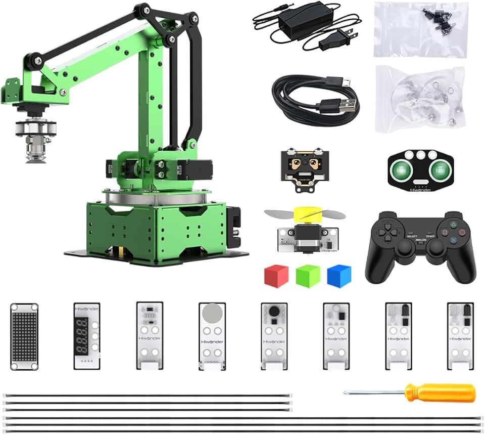 AI Robotic Arm Kit, MaxArm ESP32 Open Source WiFi Bluetooth Connect Smart Robot Arm with AI Vision Sensor Kits PS2 Wireless Controllers, Python Programming Science Education, Advanced Kit
