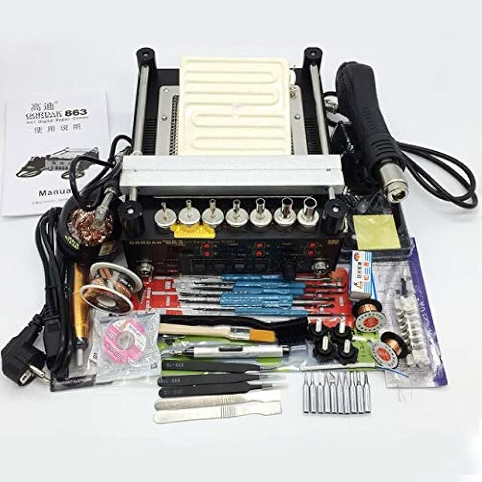 Soldering BGA rework station Occus 863 3 in1 Heat Gun Soldering Station+Electric soldering iron+IR preheating station for BGA SMD repair - (Color: Black, Plug Type: AU)