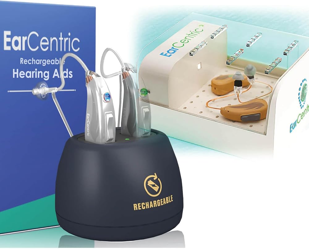 [Bundle] EarCentric EasyCharge Rechargeable Hearing Aids (Silver) + RapidDry Dehumidifier Dryer