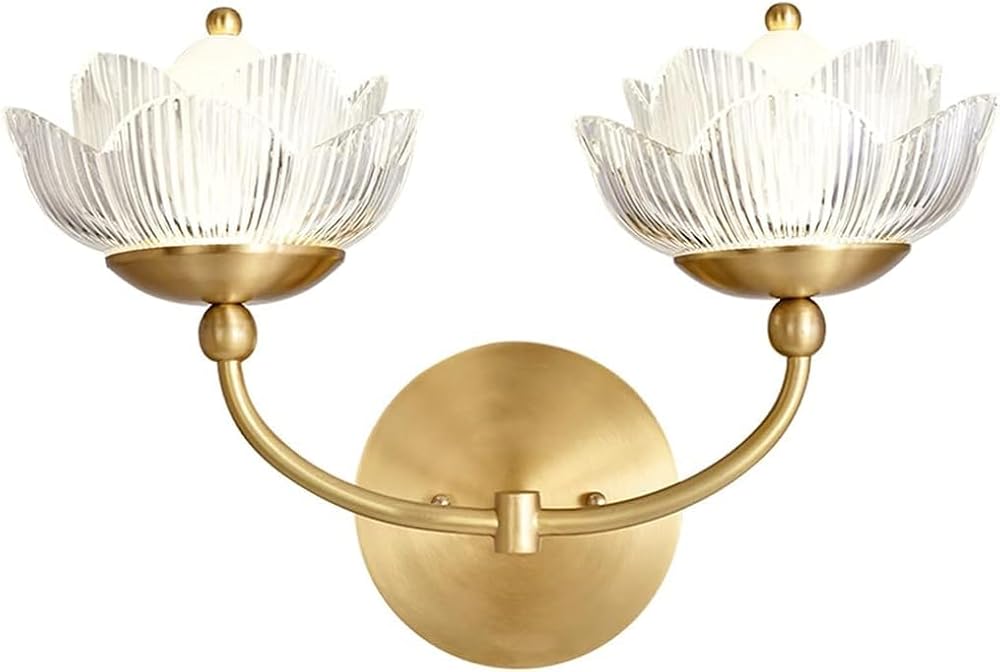 Modern Minimalist Copper Wall Sconce Creative Nordic Double Head Flower Bedroom Decoration Wall Light Petal Lampshade Lighting Wall Lamp for Bedroom Bedside Living Room Restaurant