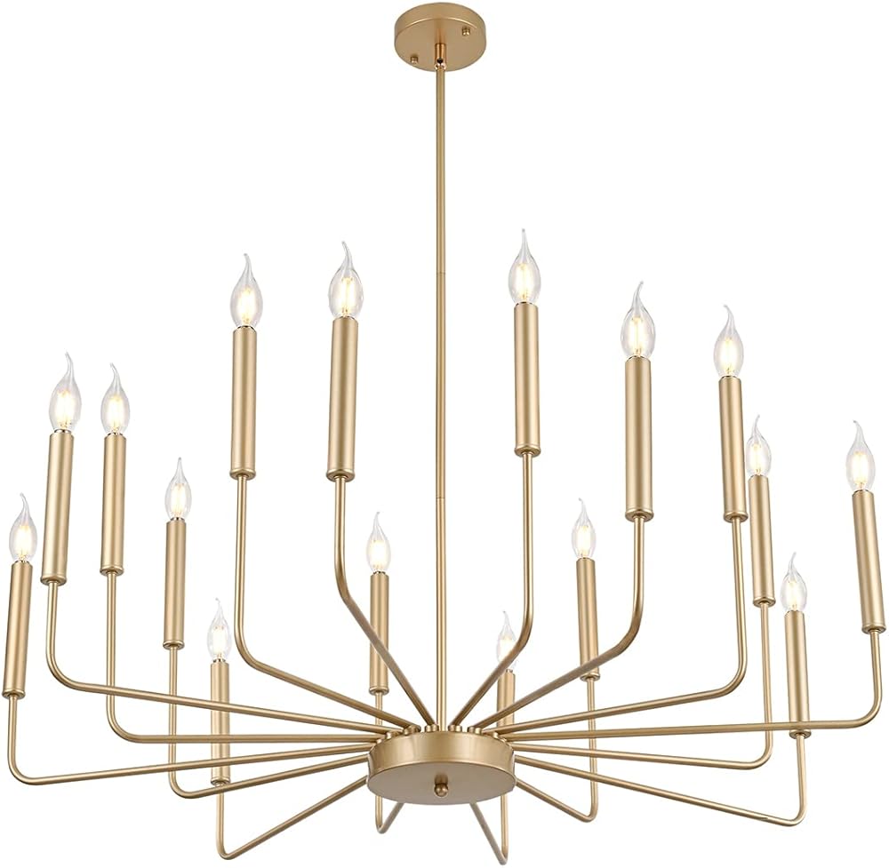 Modern Farmhouse Gold Chandelier for Dining Room, 16-Light Rustic Candle Chandelier Light Fixture, Industrial Hanging Chandeliers Lighting for Living Room, Kitchen, Staircase, Entryway, Foyer