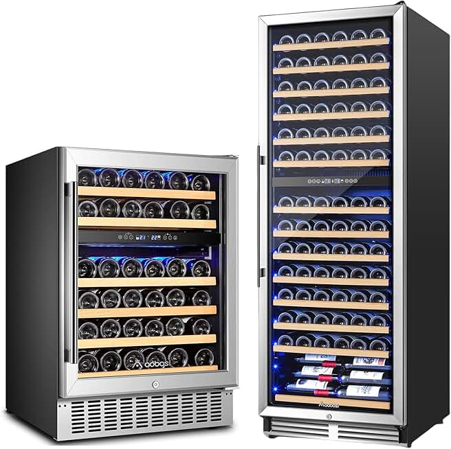 AAOBOSI 46 Bottles Wine Fridge, 24 Inch Wine Cooler with Dual Zone, Freestanding and Built-in Wine Refrigerator, 154 Bottles Wine Refrigerator Built in or Freestanding Wine Fridge 40°F-65°F