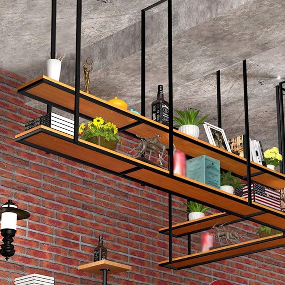 Ceiling Wine Rack Hanging Pot Rack Holder, 2 Layer Black Metal Wall-Mounted Storage Shelf Suspended Floating Shelves ，for Bar Cafe Kitchen Restaurant (Size : 140x30x80cm)