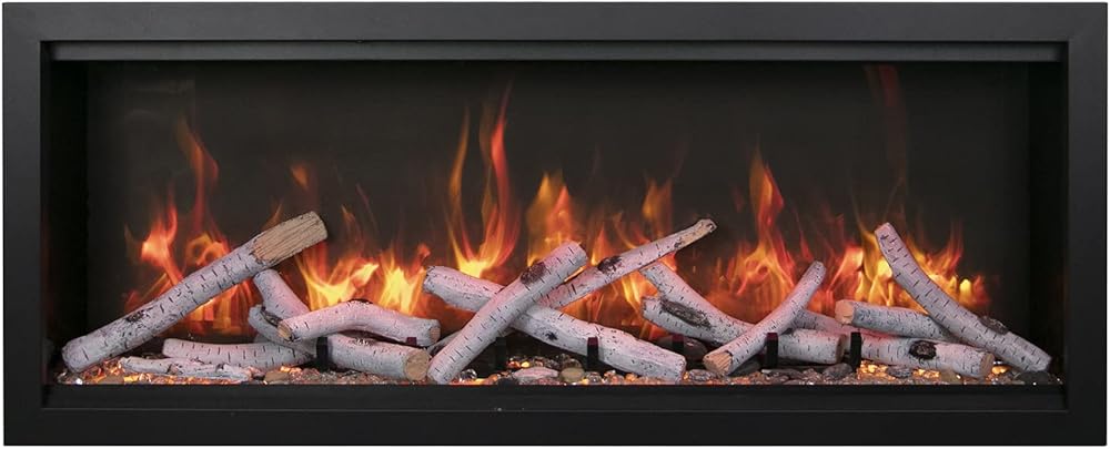 Amantii SYM-74-XT-BESPOKE Symmetry Extra Tall Bespoke 74-inch Indoor/Outdoor Electric Fireplace with Remote, Trim, Birch Log Media, and WiFi/Bluetooth Speaker
