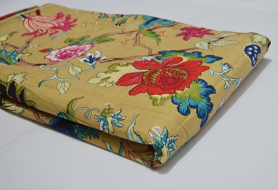 Scrren Print Dressmaking by The Yard Fabric 100% Cotton Floral Print Fabric for Sewing Crafting Ethnic Running Natural Dye Sanganeri Indian Fabric by The Yard 513 (50 Yard pre Cut)