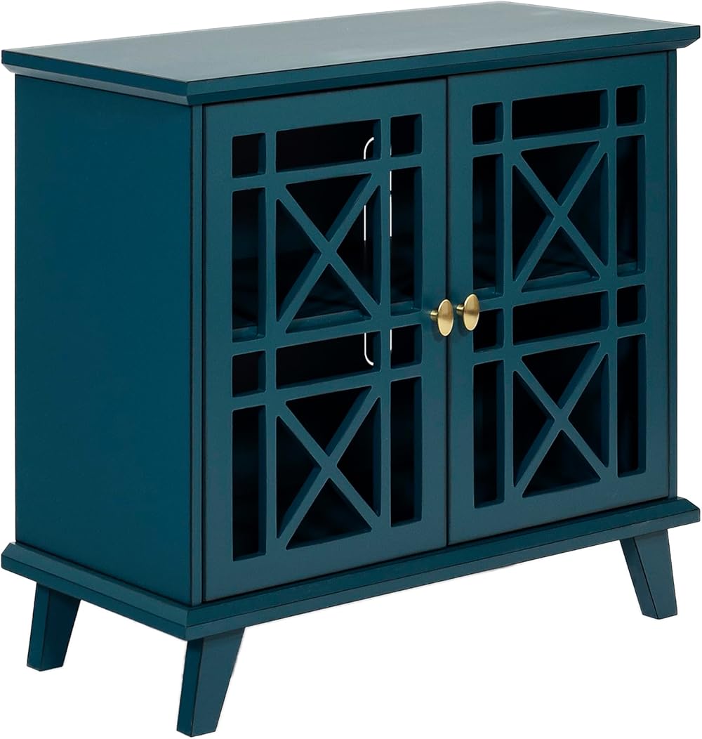 Walker Edison Wood Kitchen Accent Buffet Sideboard Entryway Serving Storage Cabinet with Doors Entryway Kitchen-Dining Room Console Living Room, 32 Inch, Blue