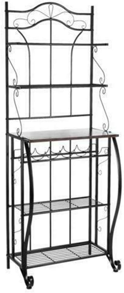 Bakers Rack Black Metal Kitchen Storage Shelf Stand Microwave Cart 5 Tier
