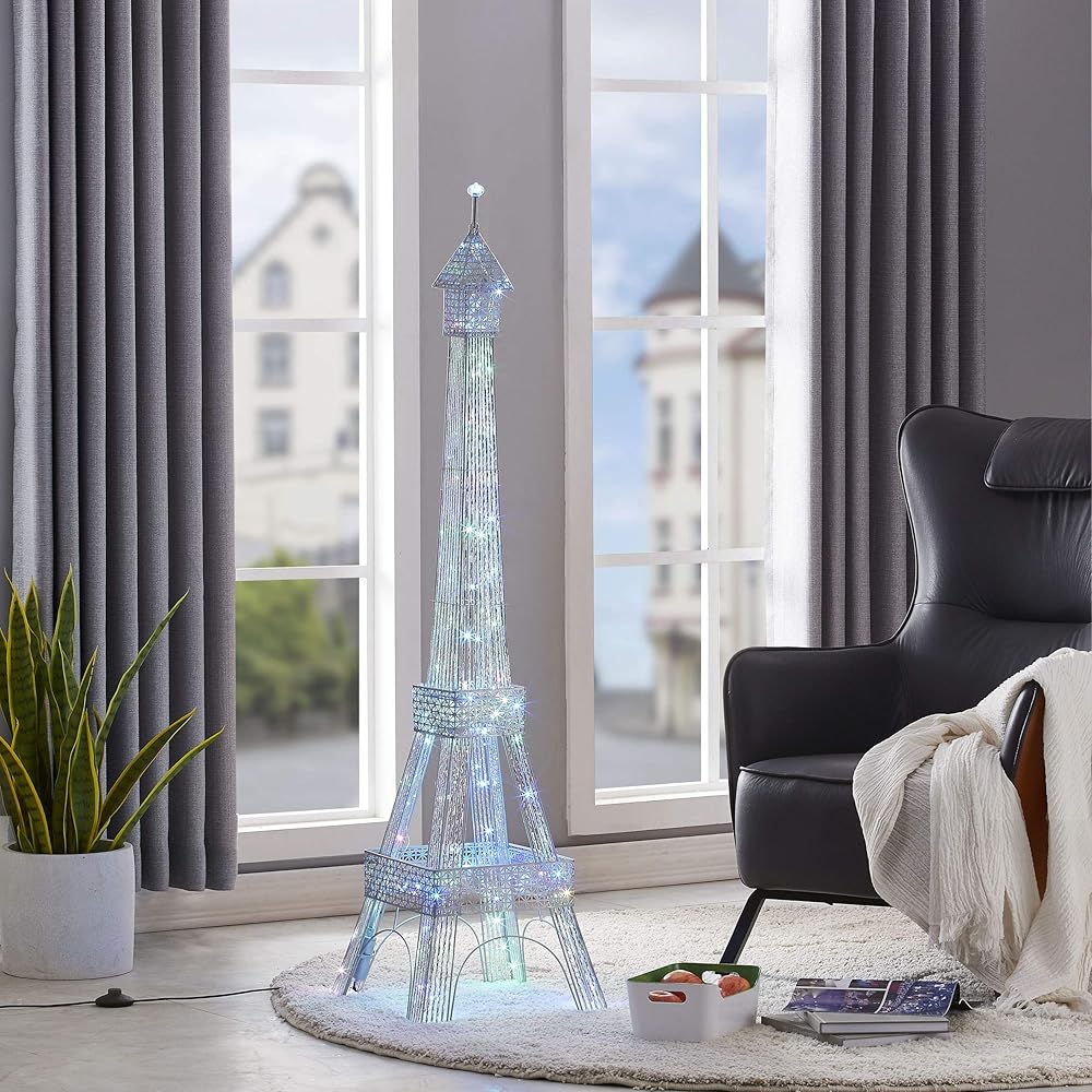 WOXXX Paris Eiffel Tower Floor Lamp with Led Twinkle String Lights 7 Color Changing Modern Floor Lamps for Living Room, Bedrooms Christmas Decorations Tall Stand Up Lamp New Year Standing Lamp