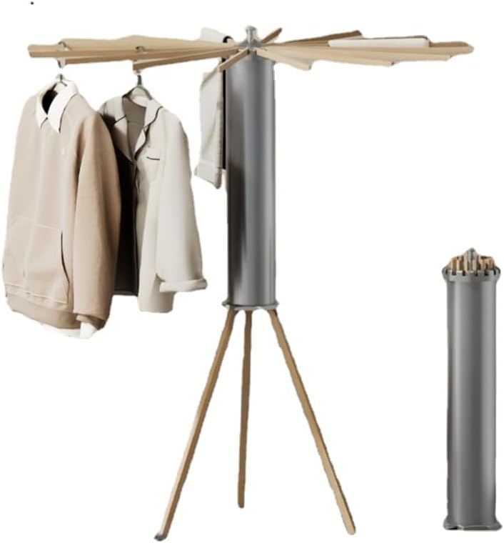 Collapsible Clothes Drying Rack, Cylindrical Design with 360° Rotation, Space-Saving and Easy to Use, 71cm/27.95in Length, Suitable for Home Laundry Room, Gray, DR231213