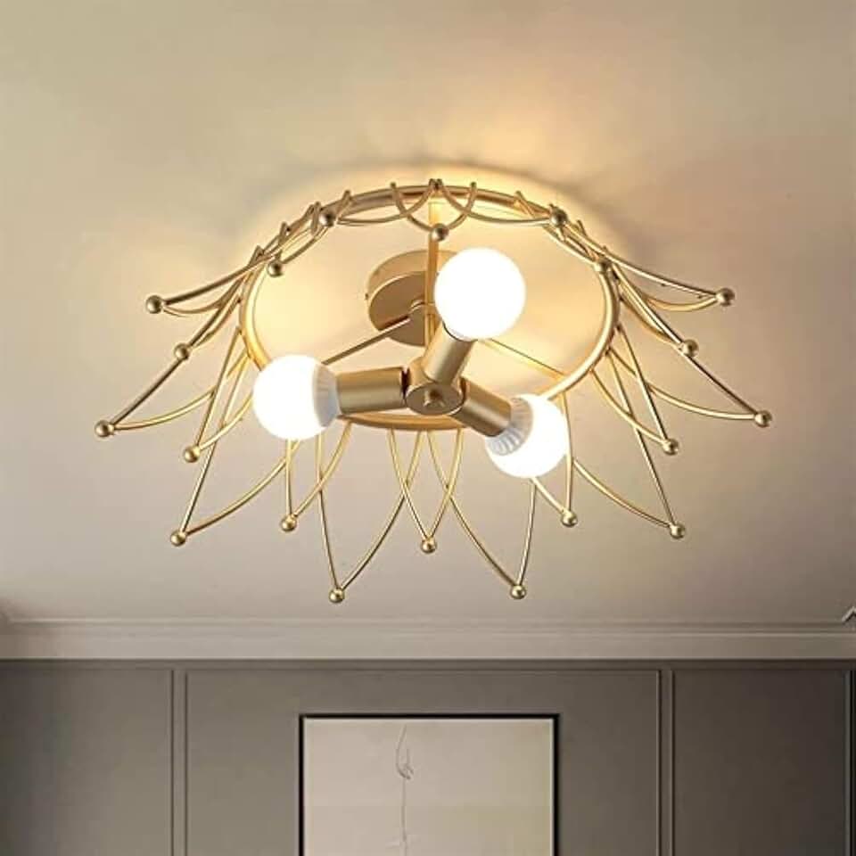 Modernd Semi Flush Mount Ceiling Light Creative Crown-Shaped Ceiling Lamp Geometric Metal Bedroom Lighting Fixture Chandelier Close to Ceiling Lamps for Bedroom Dining Room Restaurant