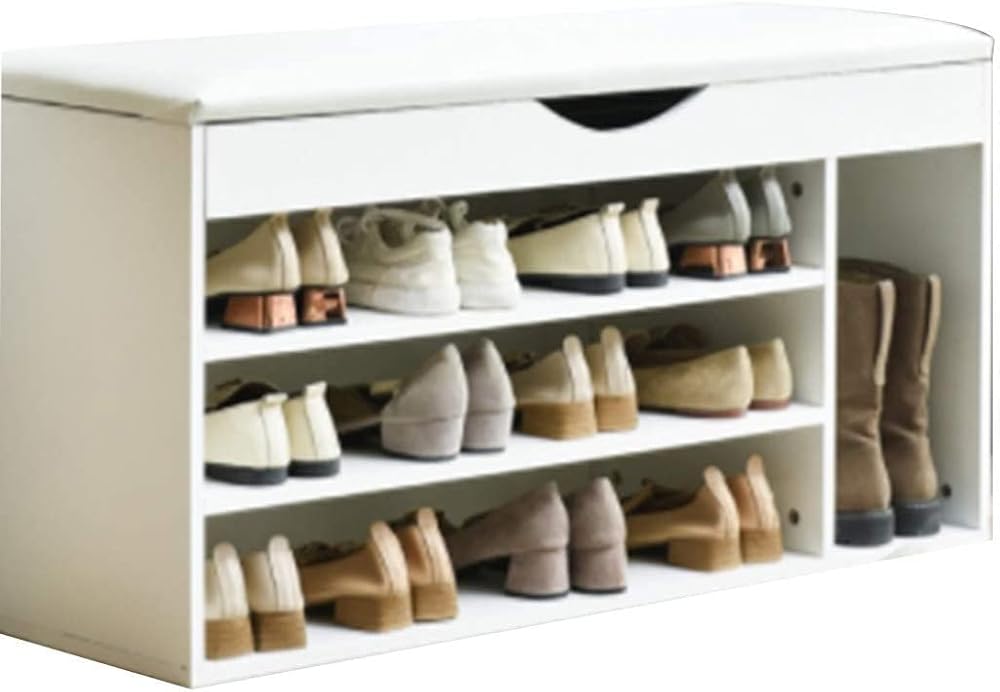 Shoe Storage Bench Entryway Hallway Furniture, Storage Benches Boot Bench Shoe Storage Bench with Seat Shoe Stool at The Entrance Home Sitting Shoe Cabinet Soft Cushion(White)