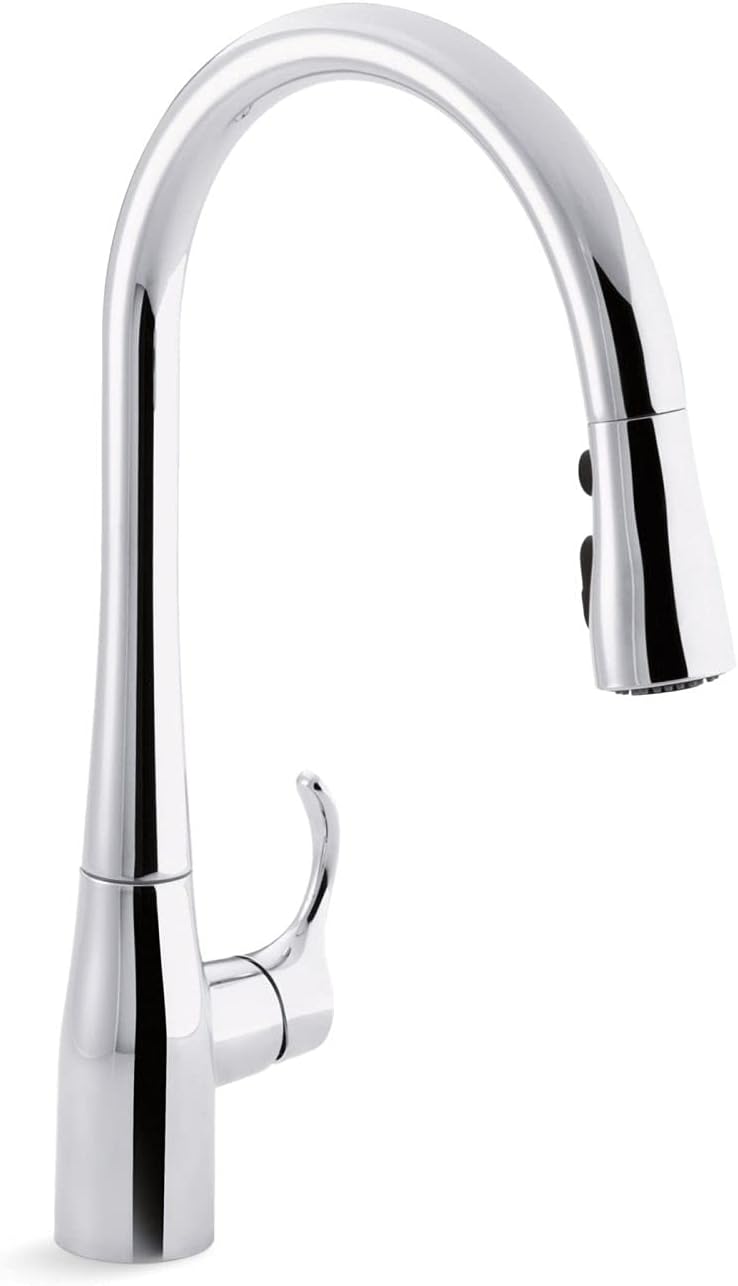 KOHLER Simplice Pull Down Kitchen Faucet, 3-Spray Faucet, Kitchen Sink Faucet with Pull Down Sprayer, Polished Chrome, K-596-CP