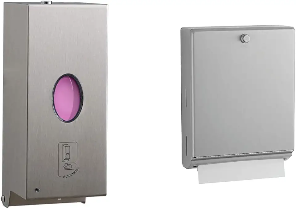 Bobrick 30 Fl Oz Automatic Soap Dispenser & 400 C-Fold/525 Multifold Paper Towel Dispenser Bundle