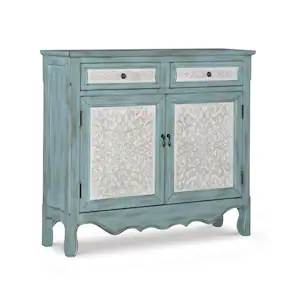 Powell Company Paradise 41 in. Blue Standard Rectangle Wood Console Table with 2-Drawers