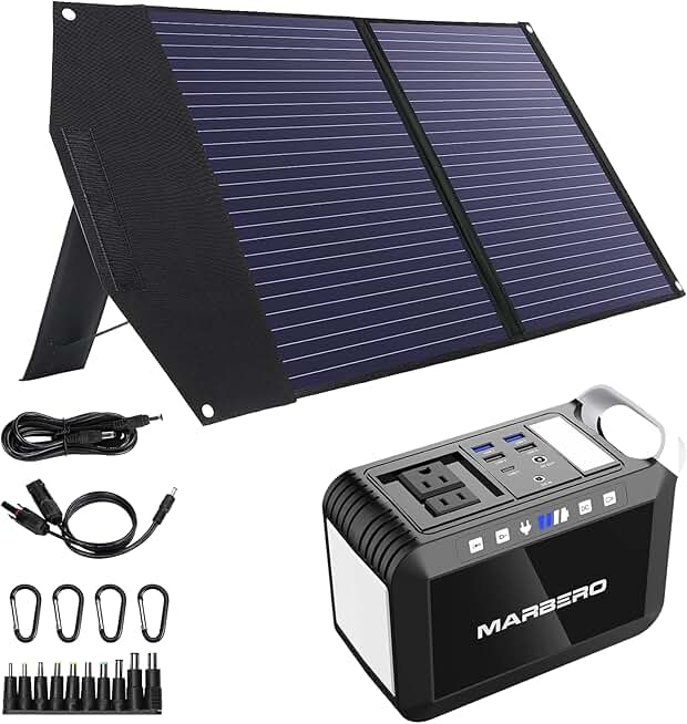 MARBERO 40000mAh Portable Power Bank with AC Outlet and 100W Portable Solar Panel for iPhone, Galaxy, Tablets Outdoor Camping Home Office Emergency,iPhone, Galaxy, Tablets