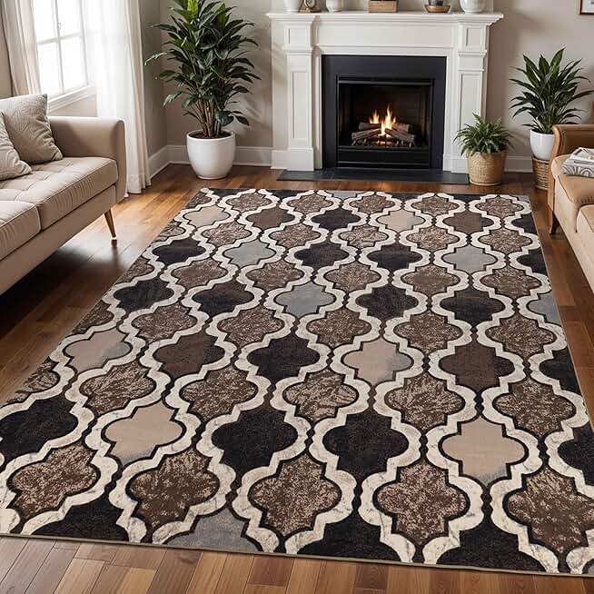 Superior Indoor Area Rug, Plush Carpet Cover, for Kids or Pets, Hallway, Entryway, Living Room, Dining, Bedroom, Office, Kitchen, Modern Geometric Trellis, Viking Collection, 12' x 15', Ivory