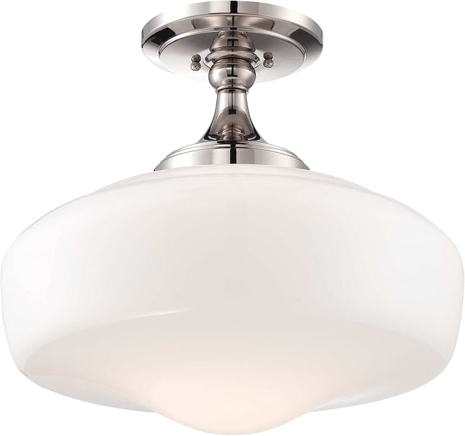 Minka Lavery Semi Flush Mount Ceiling Light 2259-613, Glass Lighting Fixture, 1LT, Polished Nickel