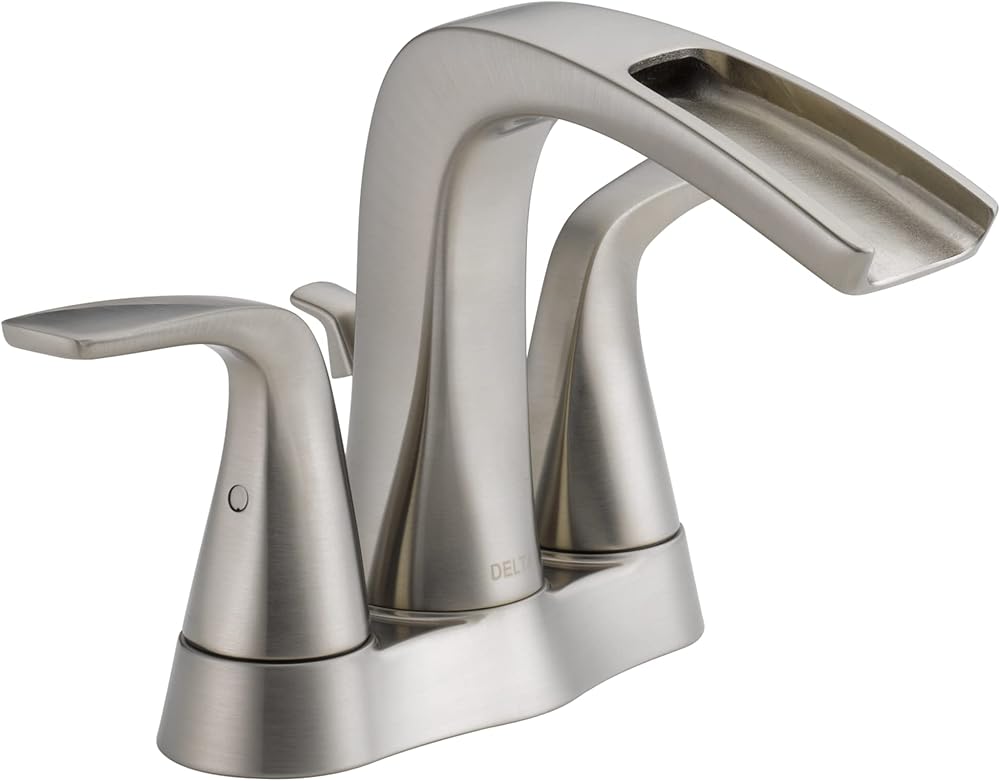 Delta Faucet Tulva Waterfall Bathroom Faucet Brushed Nickel, Bathroom Sink Faucet, Centerset Bathroom Faucet, Drain Assembly Included, Stainless 25724LF-SS-ECO