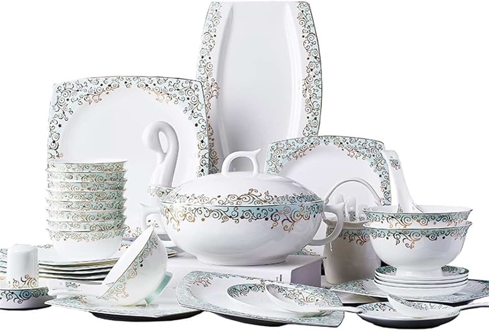 CSCDD Kitchen Utensils European Dishes Set Ceramic Tableware Set 60 Pieces