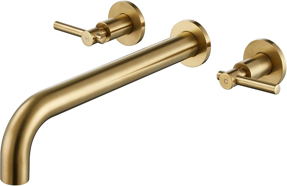Wall Mount Tub Filler Brushed Gold Tub Faucet Brass Bathroom Bathtub Faucets with 2 Handles