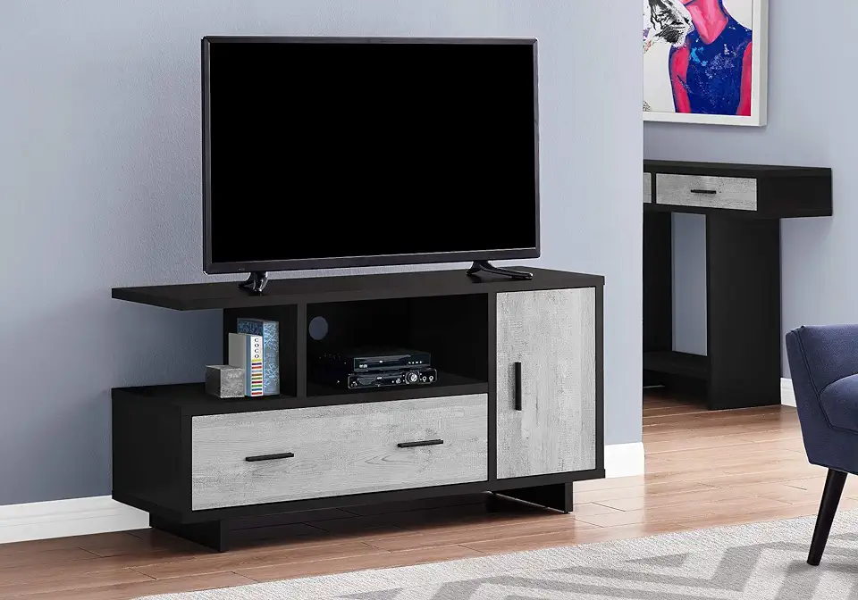 Monarch Specialties I STAND-48 L/Black/Grey Reclaimed Wood-Look TV Stand, gray